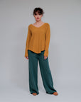 Slide Pockets, Raw Hem Pants in Teal_Front