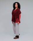 Side Button Loop Kimono in Wine_Side