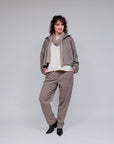Herringbone Tucked Hem Zip Jacket in Taupe_Front