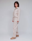 Herringbone Tucked Hem Zip Jacket in Sand_Side