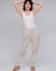 Faux Zip Herringbone Pants in Sand_Front