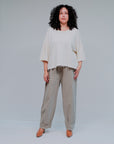 Ribbed Neck Raw Finish Top in Ivory_Front