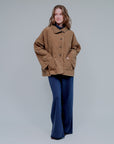 Stand Collar Quilted Jacket in Camel_Front