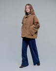 Stand Collar Quilted Jacket in Camel_Side