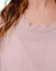 Frayed Neckline Assymetrical Top