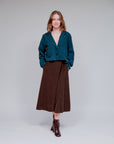 2 Pocket Cropped Jacket in Teal_Front