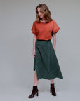 Button Accent Midi Skirt in Olive_Side