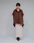 Short Sleeve Raw Finish Flare Jacket in Coco_Front