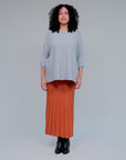 Crew Neck Ribbed Accent TopinHeather Gray_Front