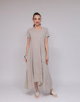 Cap Sleeve 1-Pocket Dress Sand Front