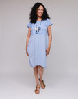 Pouch Pocket Cap Sleeve Dress Blue Front