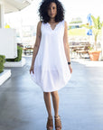 Curve Hem Henley Dress White Front