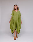 V-Neck Rusched Skirt Dress Kiwi Front