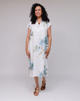 Priest Collar Print Dress White Front