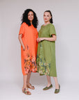 Floral Print Maxi Dress Orange and Kiwi Front