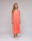 V-Neck Racer Back Dress Coral Front