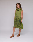 Sleeveless Cowl Floral Hem Dress Kiwi Side