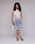 Sleeveless Cowl Floral Hem Dress White Front