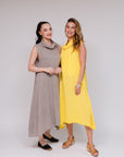 Cowl A-Line Hem Dress Taupe and Yellow Front