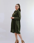 Mix Media Bubble Dress in Olive_Side