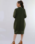 Mix Media Bubble Dress in Olive_Back