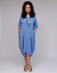 Round Neck Stripe Side Dress Periwinkle Front