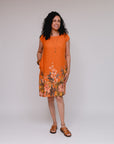 Cap Sleeve Floral Hem Dress Orange Front