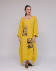 Patch l Print on Parallel Maxi Dress Yellow Front