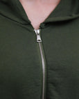 Zip Hi-Lo Hoody Olive_Zipper Detail