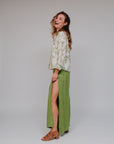 Ribbed Waist Open Side Pant Kiwi Side Whole Body