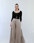 Tiered Palazzo Pants Taupe Front