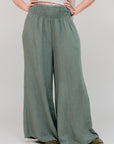 Smocked Waist Wide Leg Pant Olive Front