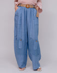 Weave Accent with Belt Pant Denim Front