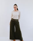 Wide Leg Pants W/Art Belt in Olive_Front