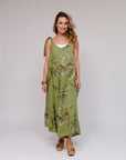 Shoulder Tie Leaf Print Pantsuit Kiwi Front