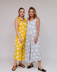 Shoulder Tie Polka Print Pantsuit Yellow & Silver Front