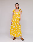 Shoulder Tie Polka Print Pantsuit Yellow Front