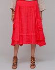 Layered Midi Skirt Coral Front