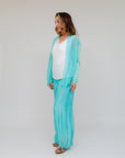 Short Silk-Blend Cardigan Turquoise Side