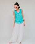 Drape Sleeveless Top Turquoise Front