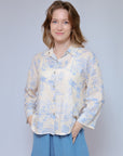 Print 3/4 Sleeve Top Denim Front