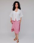 1-Button V Neck Top White Front