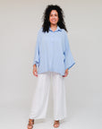 Button Up Pleat Back Blue Front