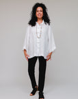 Button Up Pleat Back White Front