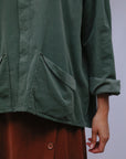 Center Seam Cowl Top Pocket Detail in Olive
