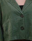 Collar Crop Cover Top in Olive_Button Detail