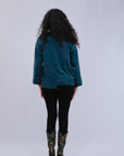 Uneven Hem Crew Neck Top in Teal_Back