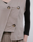 Multi-Button Vest in Sand Front Detail