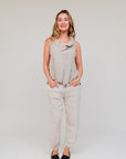 3-Button Dune Stripe Top Taupe Front
