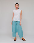 Mock Neck Drawstring Hem Top White Front